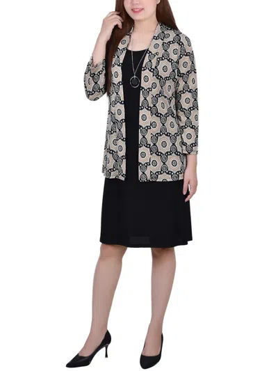 NY COLLECTION PETITES WOMENS PRINTED KNIT OPEN-FRONT BLAZER 