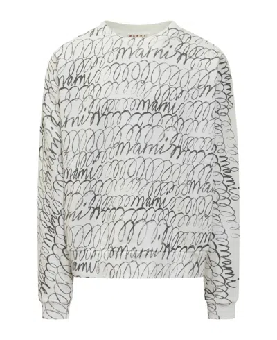 Marni Printed Sweatshirt In Smw02 Natural White