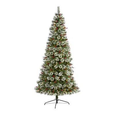 Homplanti 8' Frosted Swiss Pine Christmas Tree 550 Clear Led & Berries
