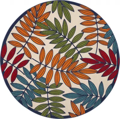 Homezia 8' Round Ivory And Blue Round Floral Indoor Outdoor Area Rug