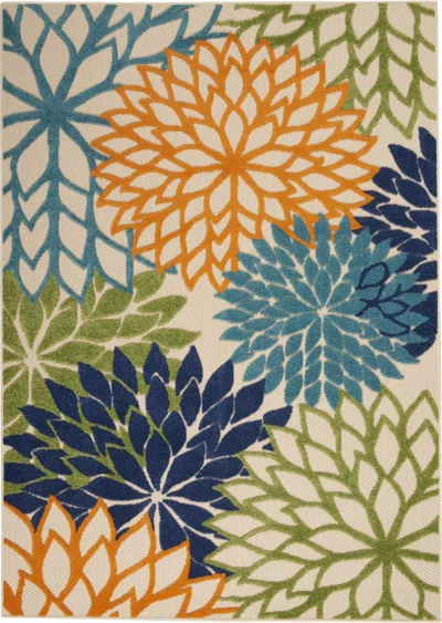 Homezia 5' X 8' Ivory And Blue Indoor Outdoor Area Rug