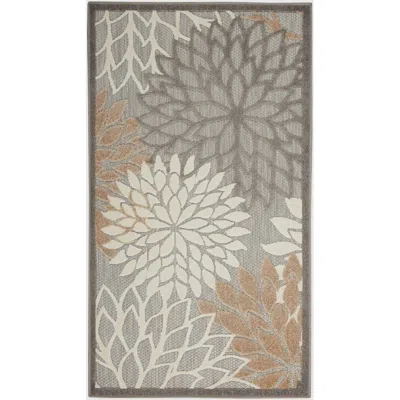 Homezia 3' X 5' Natural Floral Non Skid Indoor Outdoor Area Rug