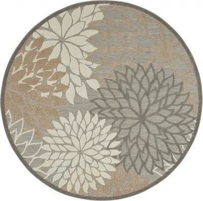 Shop Homezia 8' Round Gray And Ivory Round Floral Indoor Outdoor Area Rug