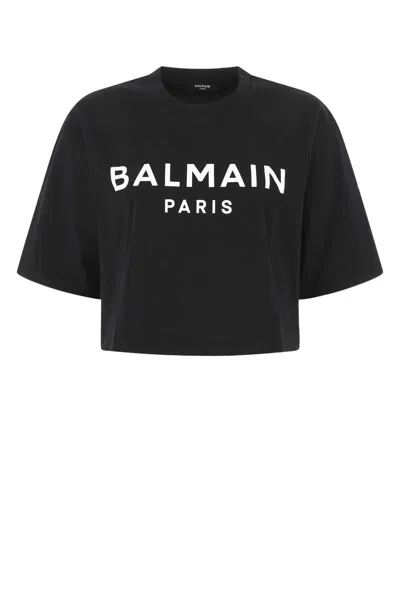 Shop Balmain Cotton Crew-neck T-shirt In Black