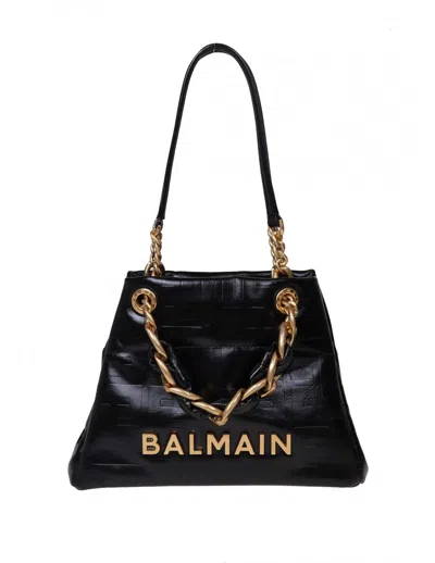 Shop Balmain Soft Calfskin Bag In Noir