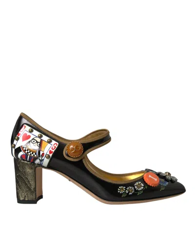Dolce & Gabbana Black Leather Crystal Mary Jane Pumps Shoes In Black