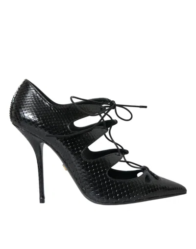 Dolce & Gabbana Black Python Leather Mary Jane Pumps Shoes In Black
