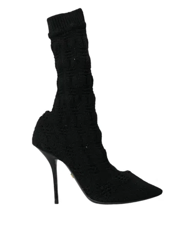 Dolce & Gabbana Black Stiletto Heels Mid Calf Boots Shoes In Black