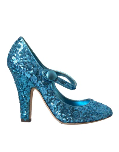 Dolce & Gabbana Blue Sequin Mary Jane Pumps High Heels Shoes In Blue