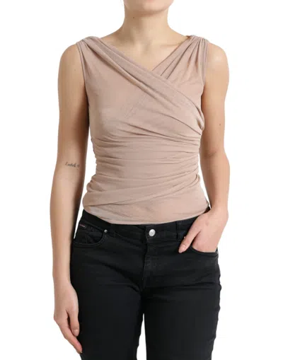 Dolce & Gabbana Elegant Beige V-neck Sleeveless Sheer Tank Top In Beige