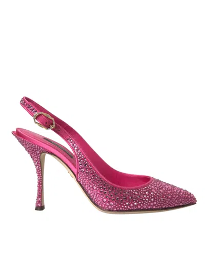 Dolce & Gabbana Pink Strass Crystal Heels Slingbacks Shoes