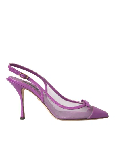 Dolce & Gabbana Purple Leather Mesh High Heels Slingback Shoes In Purple