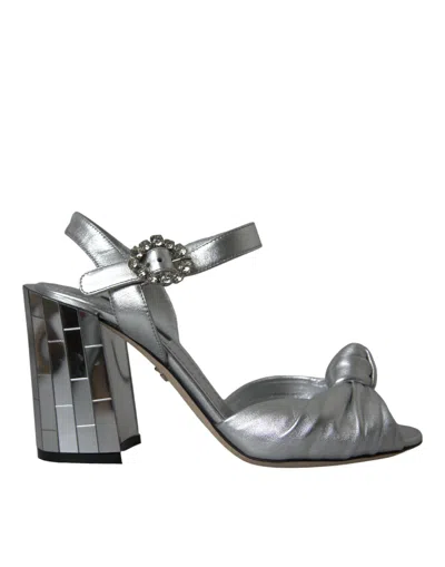 Dolce & Gabbana Silver Lambskin Leather Heels Sandals Shoes In Silver