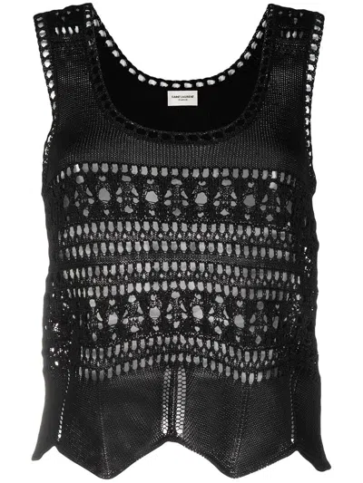 Saint Laurent Black Crochet Tank Top In 1000