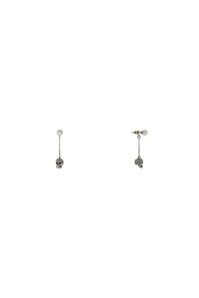 Shop Alexander Mcqueen Skull Earrings With Pavé And Chain