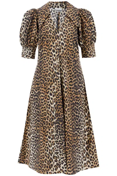 Shop Ganni Animal Print Poplin Dress