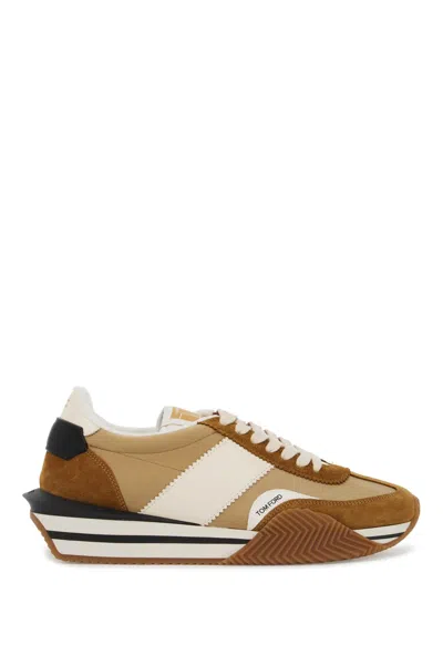 Shop Tom Ford Techno Canvas And Suede 'james' Sneakers In Brown