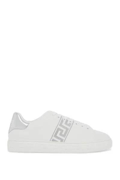 Shop Versace Embroidered Greek Pattern Sneakers In