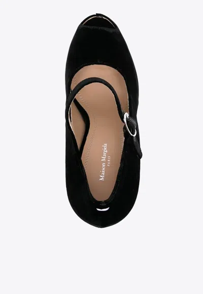 Maison Margiela 125 Peep-toe Platform Velvet Sandals In Black
