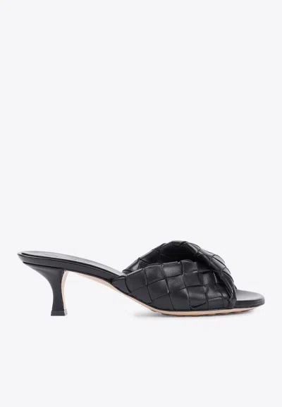 Bottega Veneta Interciato Woven Twist Mule Sandals In Black