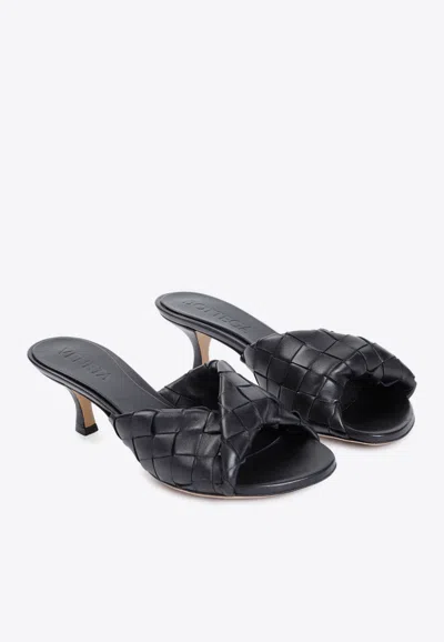 Bottega Veneta Interciato Woven Twist Mule Sandals In Black