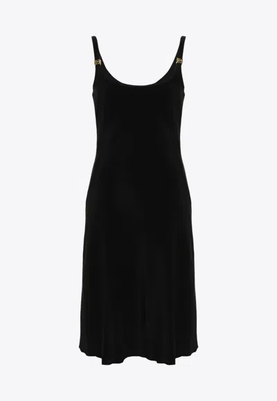 Miu Miu Cady Logo-plaque Midi Dress In Black