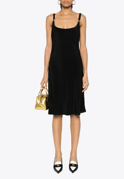 Miu Miu Cady Logo-plaque Midi Dress In Black