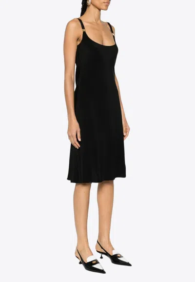Miu Miu Cady Logo-plaque Midi Dress In Black