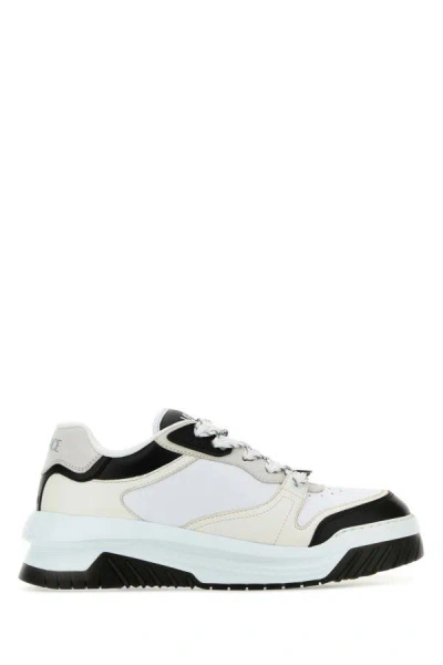 Versace White And Black Sneaker With Inserts And Chunky Sole In Leather Man In Multicolor