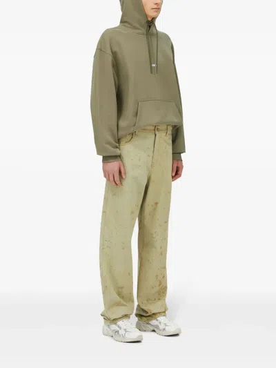 Msgm Slogan-print Drawstring Hoodie In Green