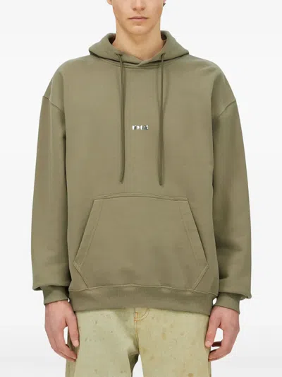 Msgm Slogan-print Drawstring Hoodie In Green