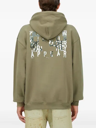 Msgm Slogan-print Drawstring Hoodie In Green