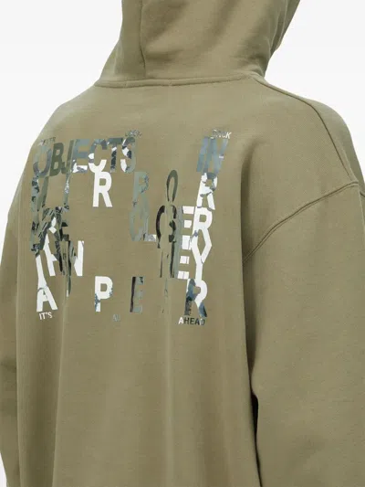 Msgm Slogan-print Drawstring Hoodie In Green