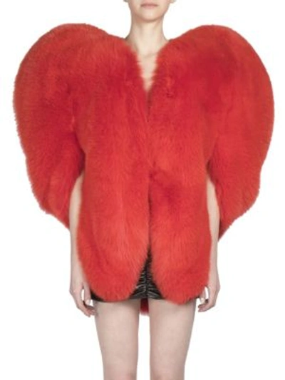 Shop Saint Laurent Fox Fur Heart-shaped Coat In Red