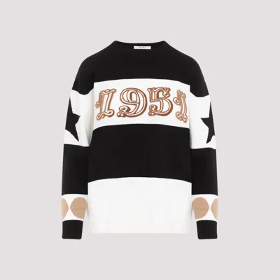 Max Mara Wool And Cashmere Sweater With Flocked 1951 Motif In Black