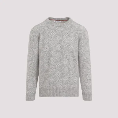 Brunello Cucinelli Geometric Alpaca Blend Sweater In Grey