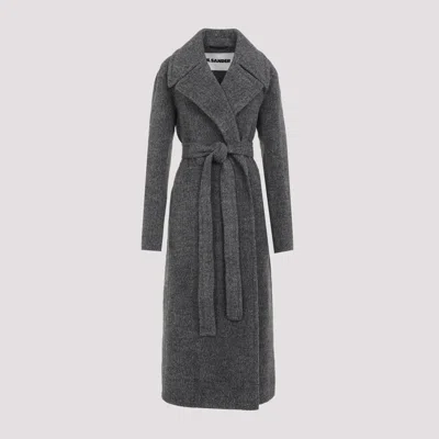 Jil Sander Long Grey Coat With Belt In Grey