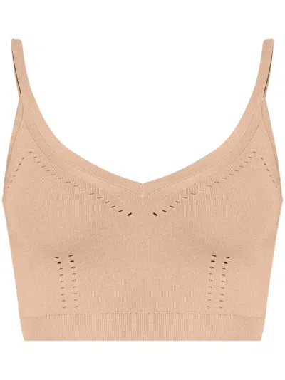 Max Mara Ribbed Texture Cropped Sleeveless Top In Powder