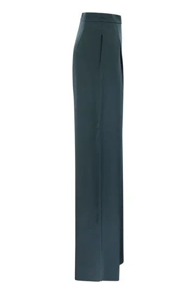 Shop Max Mara Studio Attila - Wide Trousers In Enver Satin In Petroleum Green