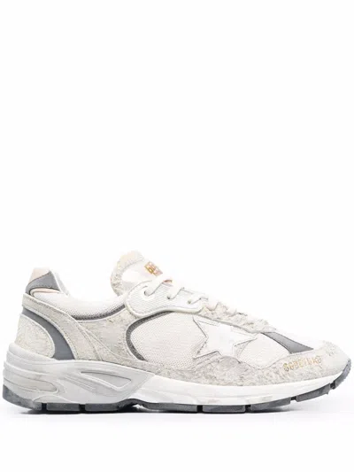 Shop Golden Goose Running Dad Net And Suede Upper Leather Star And Heel Suede Spur Shoes In 80185 White/silver