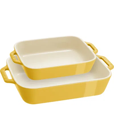 Staub Ceramic Rectangular Baking Dish 2-piece Set In Lemon