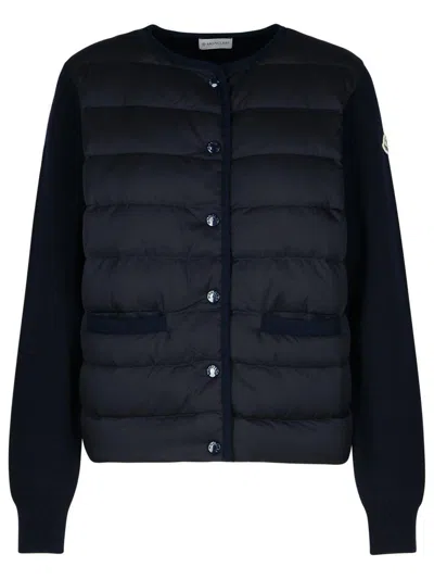 Shop Moncler Navy Nylon Blend Sweater