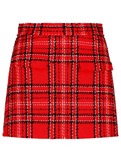 Shop Msgm 'check' Red Cotton Blend Shorts