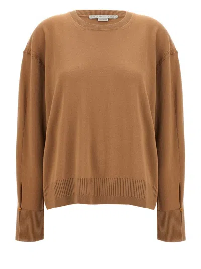 Stella Mccartney Ribbed Crew Neck Knitwear With Button Detail In Beige