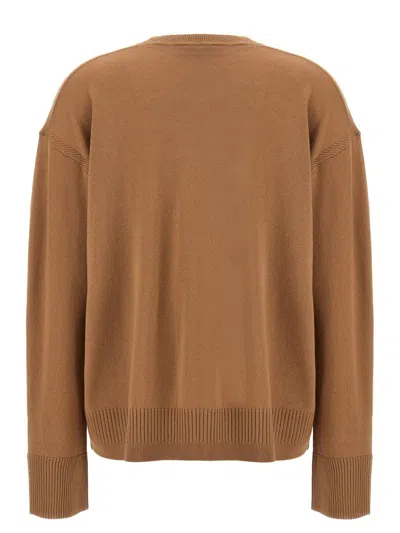 Stella Mccartney Ribbed Crew Neck Knitwear With Button Detail In Beige