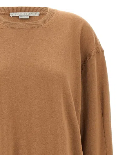 Stella Mccartney Ribbed Crew Neck Knitwear With Button Detail In Beige