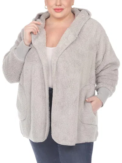 White Mark Plus Size Plush Hooded Cardigan Jacket With Pockets In Grey