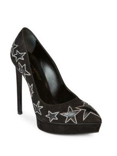 Shop Saint Laurent Janis Star Suede Platform Pumps In Noir