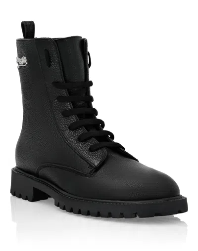 Philipp Plein Leather Boots Low Flat In Black