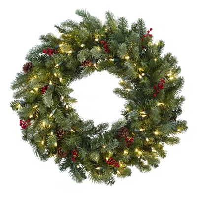 Homplanti 30" Wreath W/7 Cones 210 Tips & 100 Clear Lights